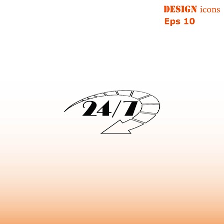 Open 24 7 icon with clockのイラスト素材