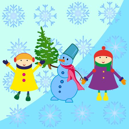 Snowman, vector illustration. Flat design style. Christmas card.のイラスト素材