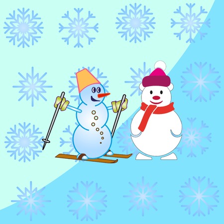 Snowman, vector illustration. Flat design style. Christmas card.のイラスト素材