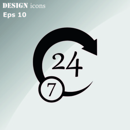 Open 24 7 icon with clockのイラスト素材