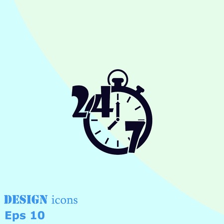 Open 24 7 icon with clockのイラスト素材