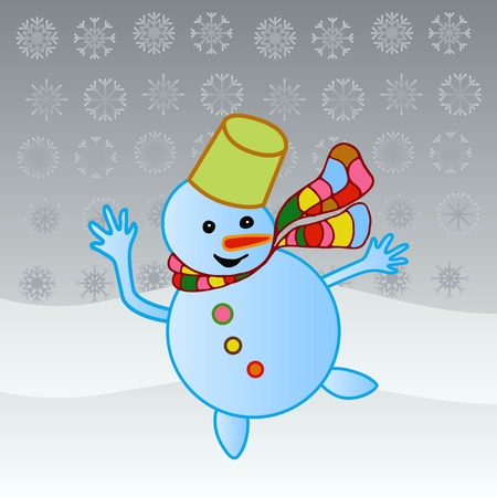 Snowman, vector illustration. Flat design style. Christmas card.のイラスト素材