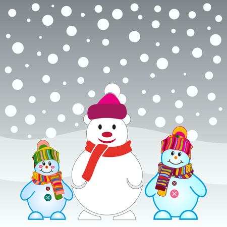 Snowman, vector illustration. Flat design style. Christmas card.のイラスト素材