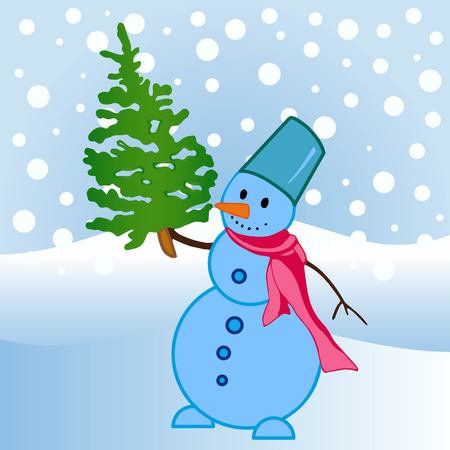 Snowman, vector illustration. Flat design style. Christmas card.のイラスト素材