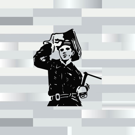 Silhouette of a working welding with a torch icon. Vector illustration.のイラスト素材