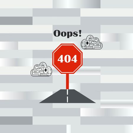 Page with a 404 error. Template reports that the page is not found, vector illustration.