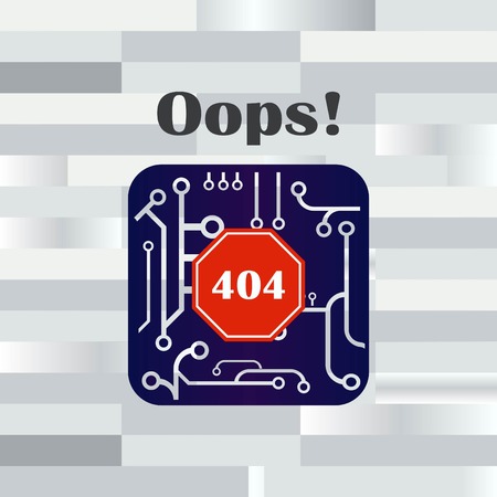 Page with a 404 error. Template reports that the page is not found, vector illustration.