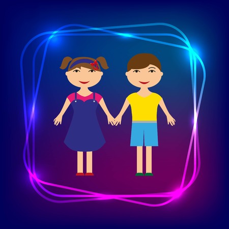stylish avatar of girl and guy in flat design. Vector illustrationのイラスト素材