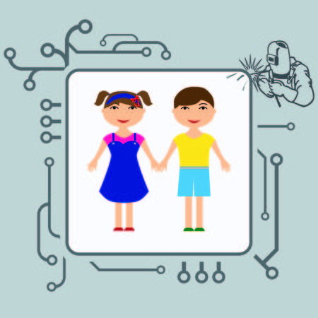 stylish avatar of girl and guy in flat design. Vector illustrationのイラスト素材