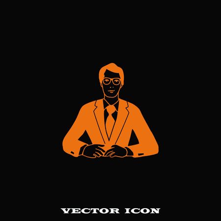 A man in a suit sitting at a desk. Businessman attentive focused. Vector illustration.のイラスト素材