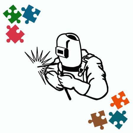 Silhouette of a working welding with a torch icon. Vector illustration.のイラスト素材