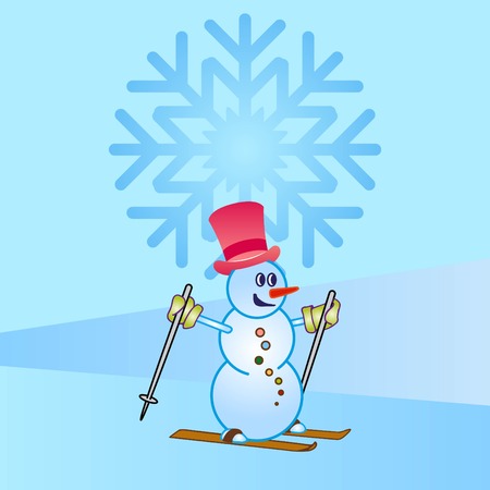 Snowman, vector illustration. Flat design style. Christmas card. New Year. Winter. Snowflake.のイラスト素材
