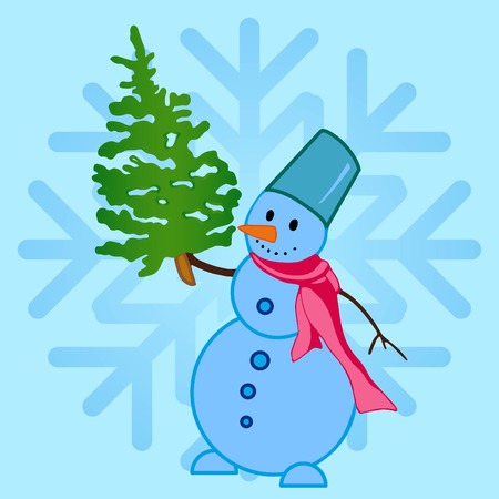 Snowman, vector illustration. Flat design style. Christmas card.のイラスト素材