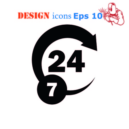 Open 24 7 icon with clockのイラスト素材