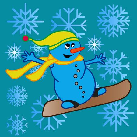Snowman, vector illustration. Flat design style. Christmas card.のイラスト素材