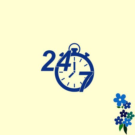 Open 24 7 icon with clockのイラスト素材