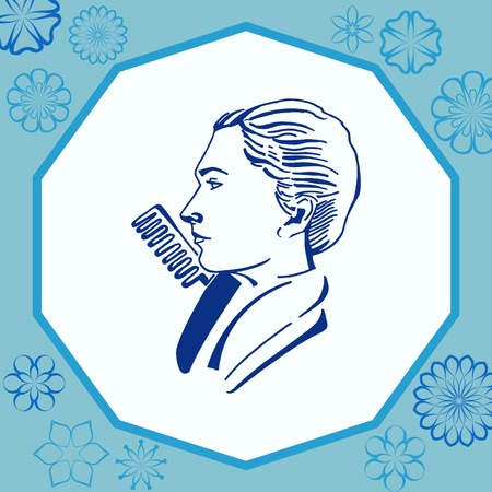 Barber icon, beauty salon logo, hair style silhouette .  Flat Vector illustrationのイラスト素材