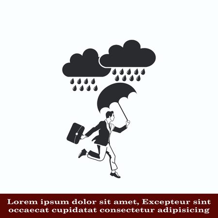 Dripping rain. Overcast. A man with an umbrella. Rain clouds. running businessman. Vector illustration.のイラスト素材