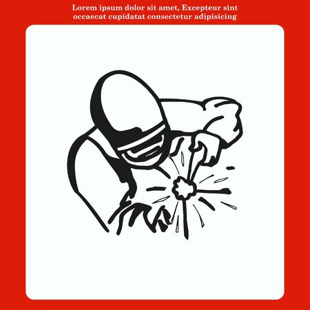 Silhouette of a working welding with a torch icon. Vector illustration.のイラスト素材