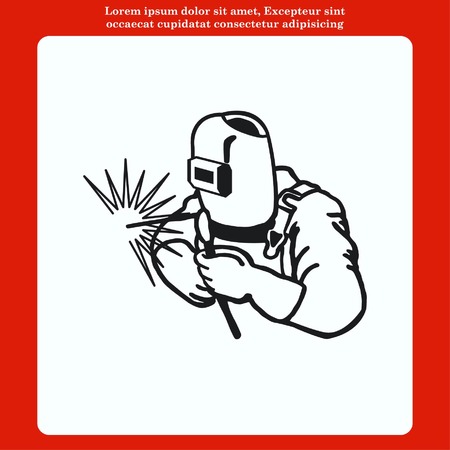 Silhouette of a working welding with a torch icon. Vector illustration.のイラスト素材