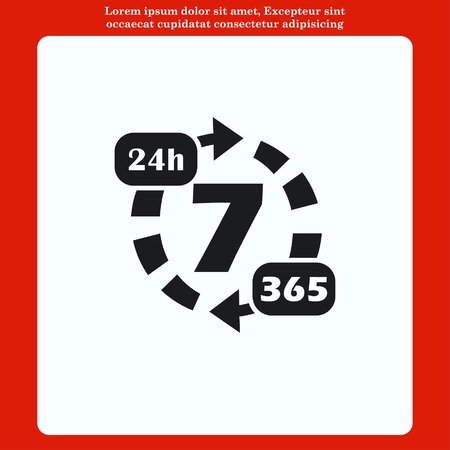 Open 24 7 icon with clockのイラスト素材
