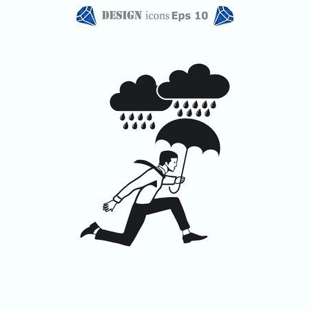 Dripping rain. Overcast. A man with an umbrella. Rain clouds. running businessman. Vector illustration.のイラスト素材