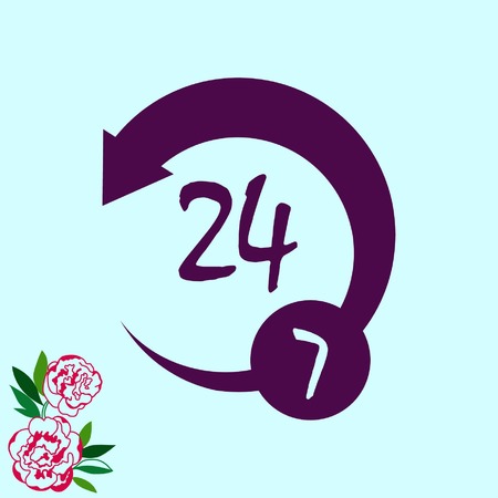 Open 24 7 icon with clockのイラスト素材