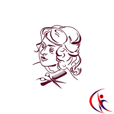 Barber icon, beauty salon logo, hair style silhouette .  Flat Vector illustrationのイラスト素材