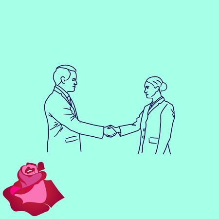 Business meeting. Discussion of business strategy. Handshake. Businessman ponders a strategic plan, tactical solutions. Vector illustration.のイラスト素材