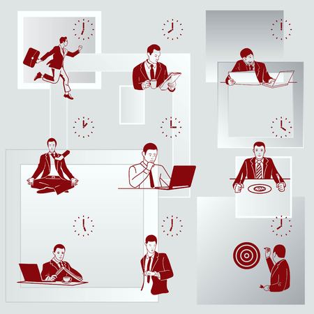 Set of businessman working time, Vector illustration.のイラスト素材