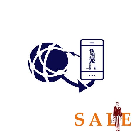 Holding globe, social network icon, vector illustration. Flat design styleのイラスト素材