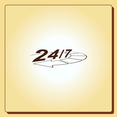 Open 24 7 icon with clockのイラスト素材