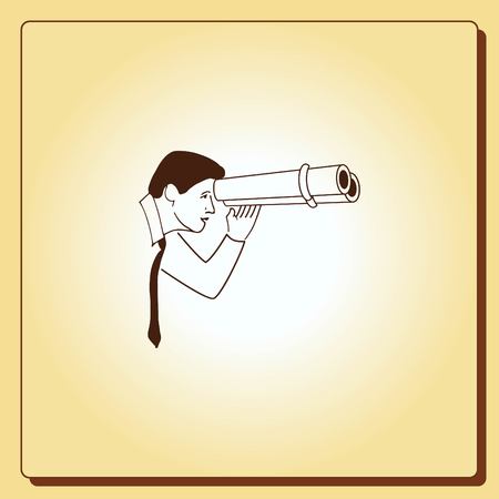 Businessman looking through binoculars. The success of the concept. Search problem solving. Vector illustration.のイラスト素材