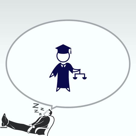 Judge, icon. Man in the judicial mantle. A lawyer with weights in his hand. A symbol of justice.のイラスト素材