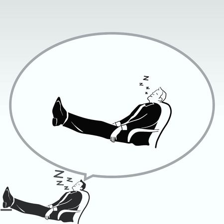 Businessman is sleeping in a chair. The man in his business suit laid his feet on the table. The clerk is relaxing. The official is asleep at work.のイラスト素材