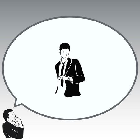 A man in a suit looking at his watch. Businessman punctual.  Vector illustration.のイラスト素材