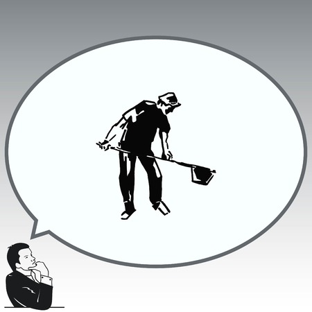 A man with a shovel. Silhouette of men. Vector illustration. Handsome man.のイラスト素材
