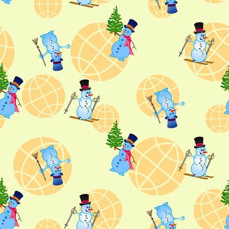 Pattern. Snowman, vector illustration. Flat design style. Christmas card. New Year. Winter. Snowflake.のイラスト素材