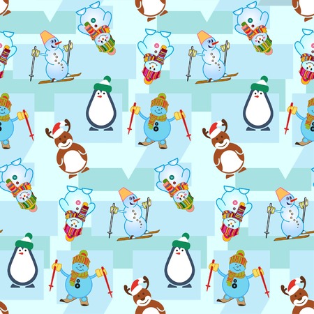 Pattern. Snowman, vector illustration. Flat design style. Christmas card. New Year. Winter. Snowflake.のイラスト素材