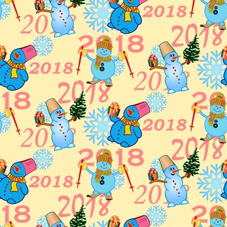 Pattern. Snowman, vector illustration. Flat design style. Christmas card. New Year. Winter. Snowflake.のイラスト素材