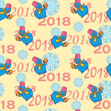 Pattern. Snowman, vector illustration. Flat design style. Christmas card. New Year. Winter. Snowflake.のイラスト素材