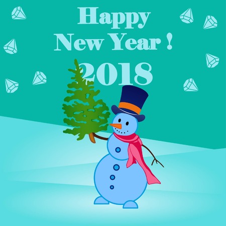 Snowman, vector illustration. Flat design style. Christmas card. New Year. Winter. Snowflake.のイラスト素材