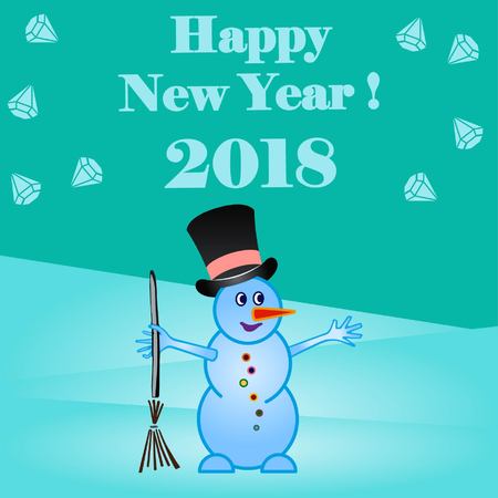 Snowman, vector illustration. Flat design style. Christmas card.のイラスト素材