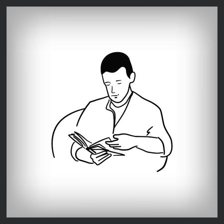 A man in a suit reads the document at the tableのイラスト素材