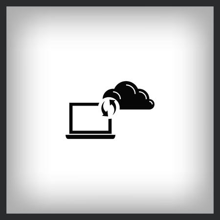 Cloud content syncing icon with laptop and cloud, vector illustration. Flat design style.のイラスト素材