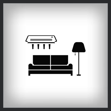 Home interior design icon with sofa , lamp and air condition in living room, vector illustration. Flat design style.のイラスト素材