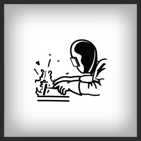 Silhouette of a worker welding with a torch icon. Vector illustration.のイラスト素材