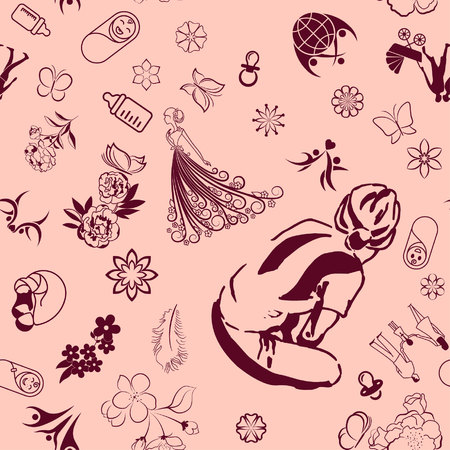 Beautiful woman on Female silhouette on Fashionable  Pattern.のイラスト素材