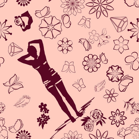 Beautiful woman on Female silhouette on Fashionable  Pattern.のイラスト素材