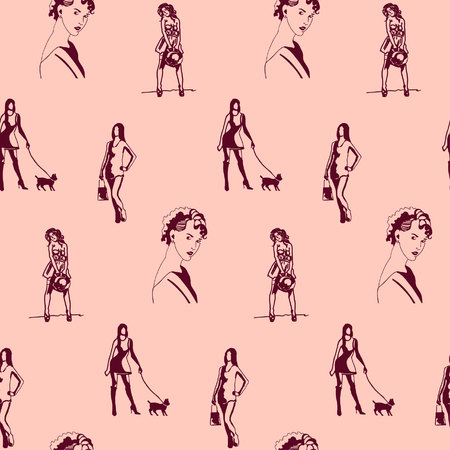 Beautiful woman on Female silhouette on Fashionable  Pattern.のイラスト素材